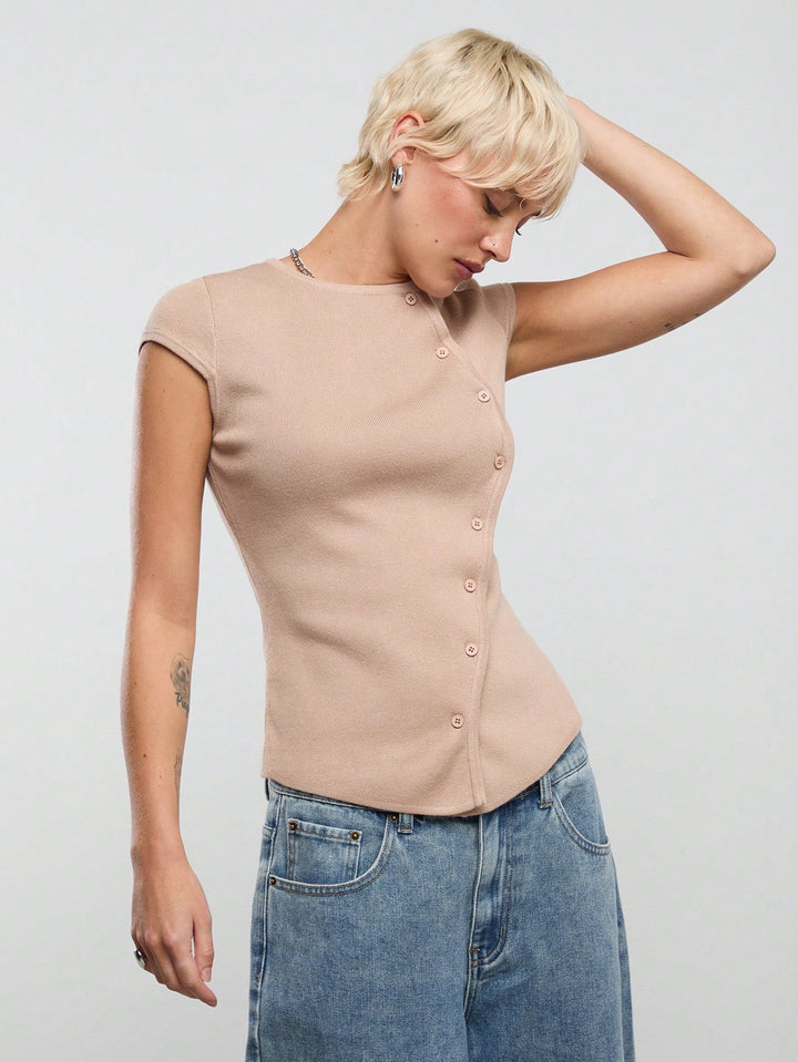 Top asimetric SHEIN, roz