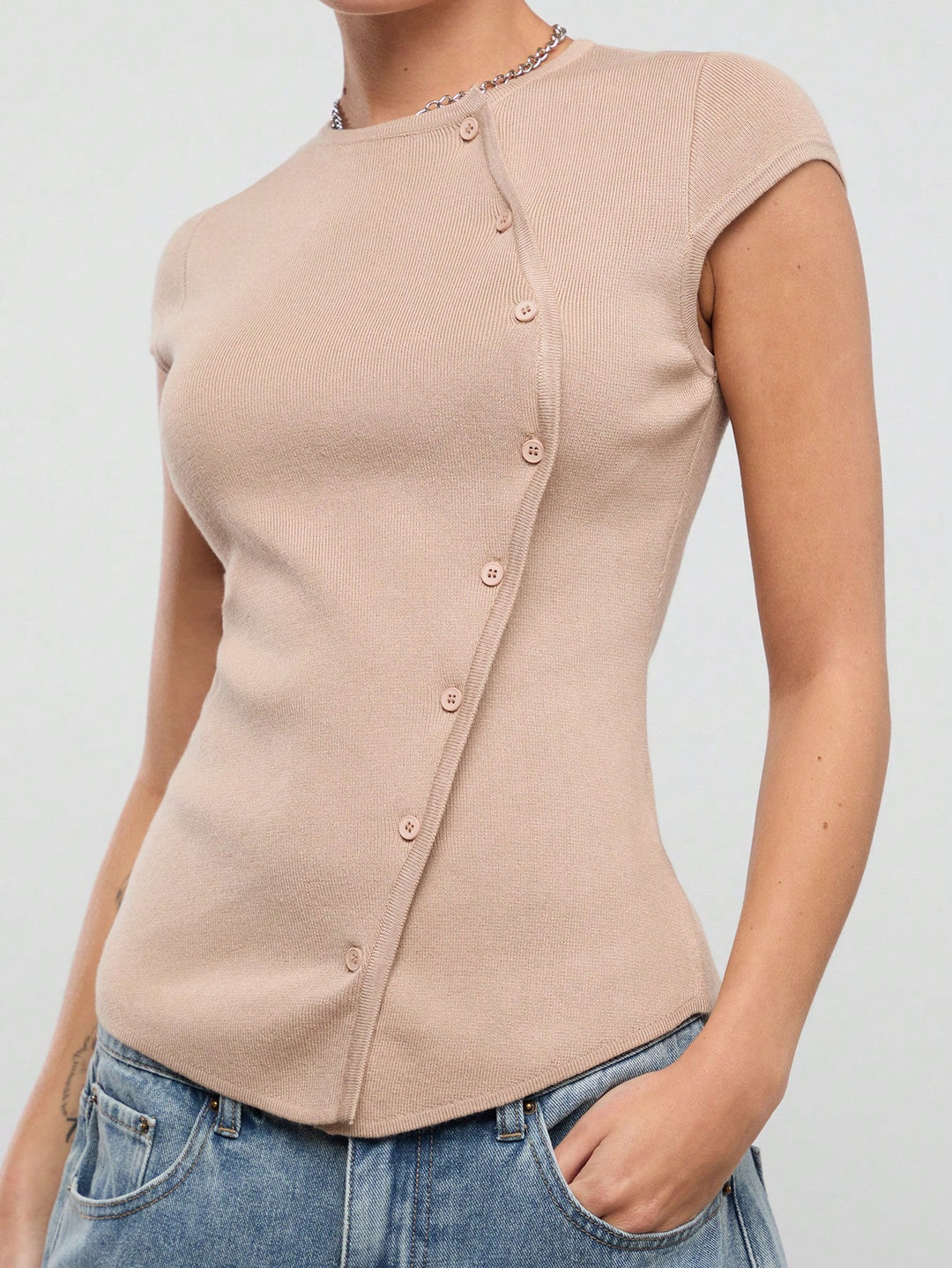 Top asimetric SHEIN, roz