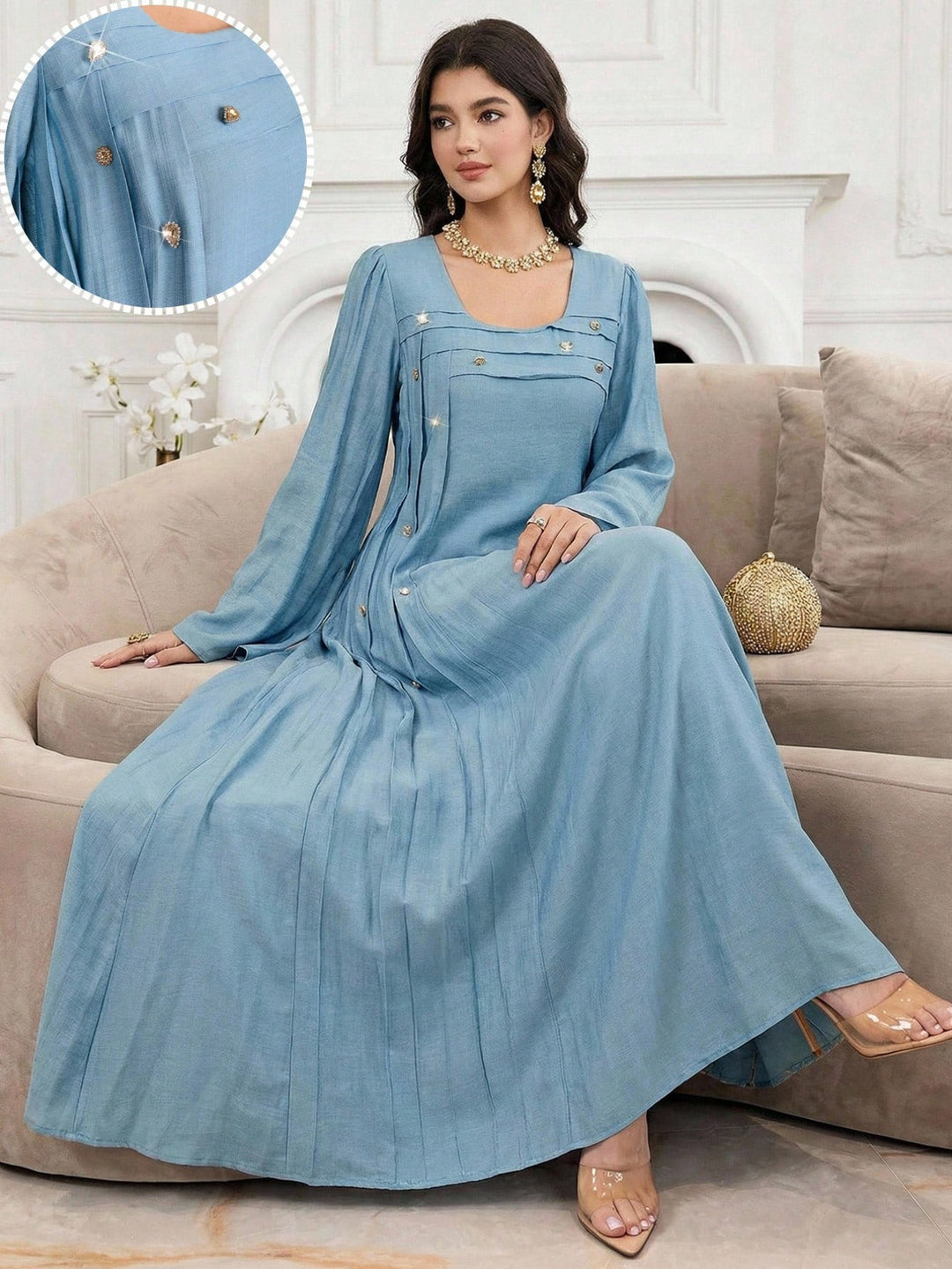 Set caftan și jalabiya SHEIN, albastru