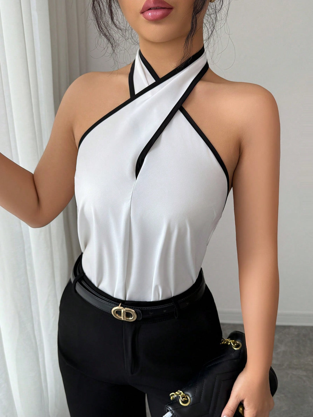 Top halter casual SHEIN, alb