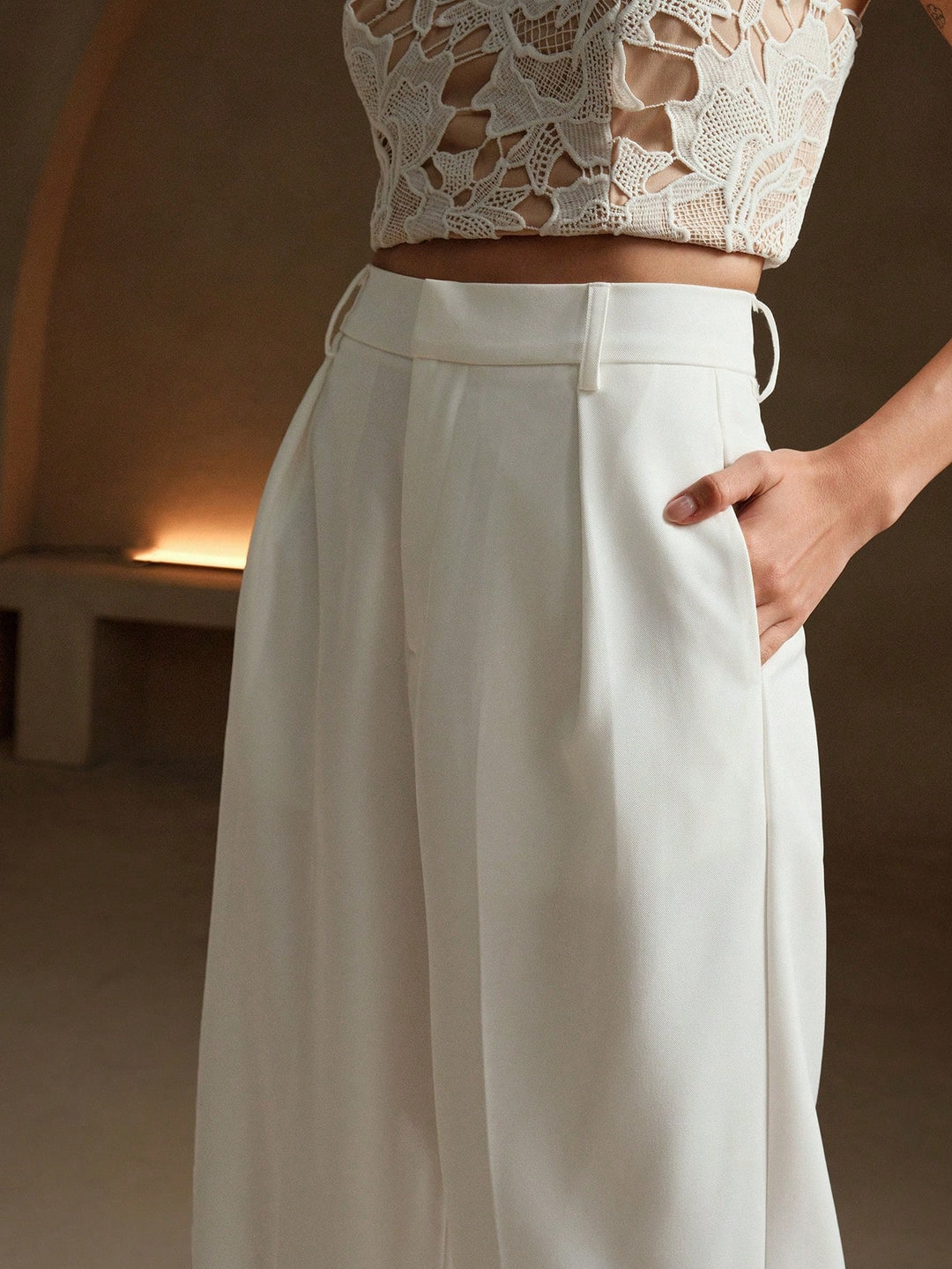 Pantalon SHEIN, alb
