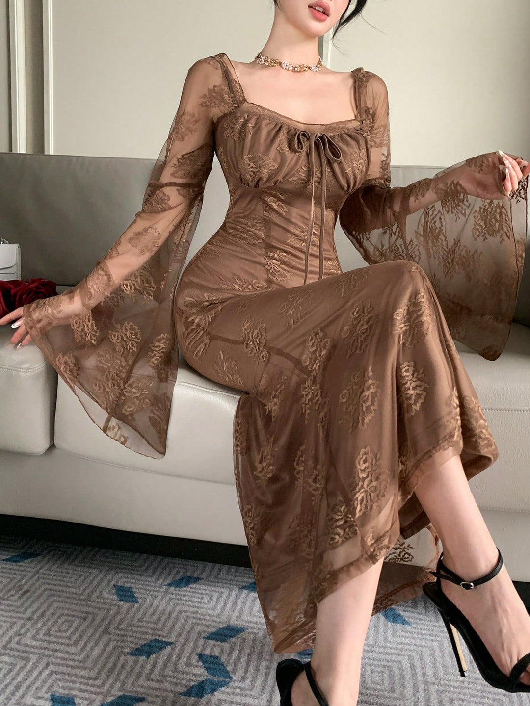 Rochie midi SHEIN, maro