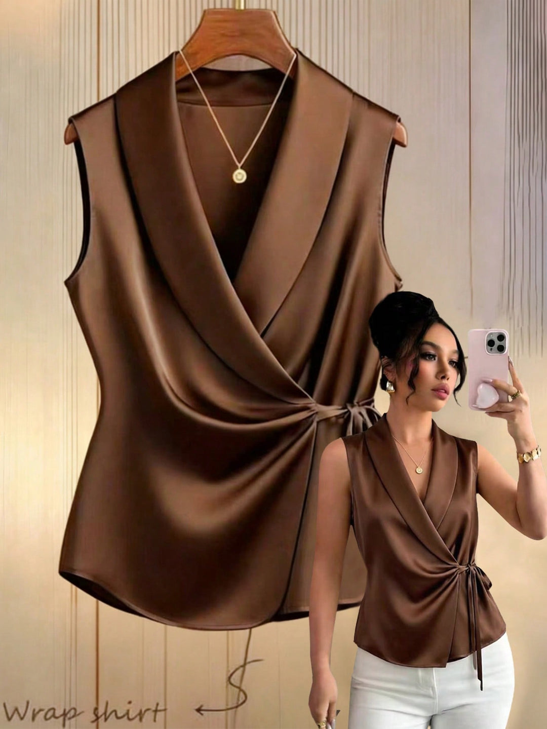 Tricou fără mâneci SHEIN, maro