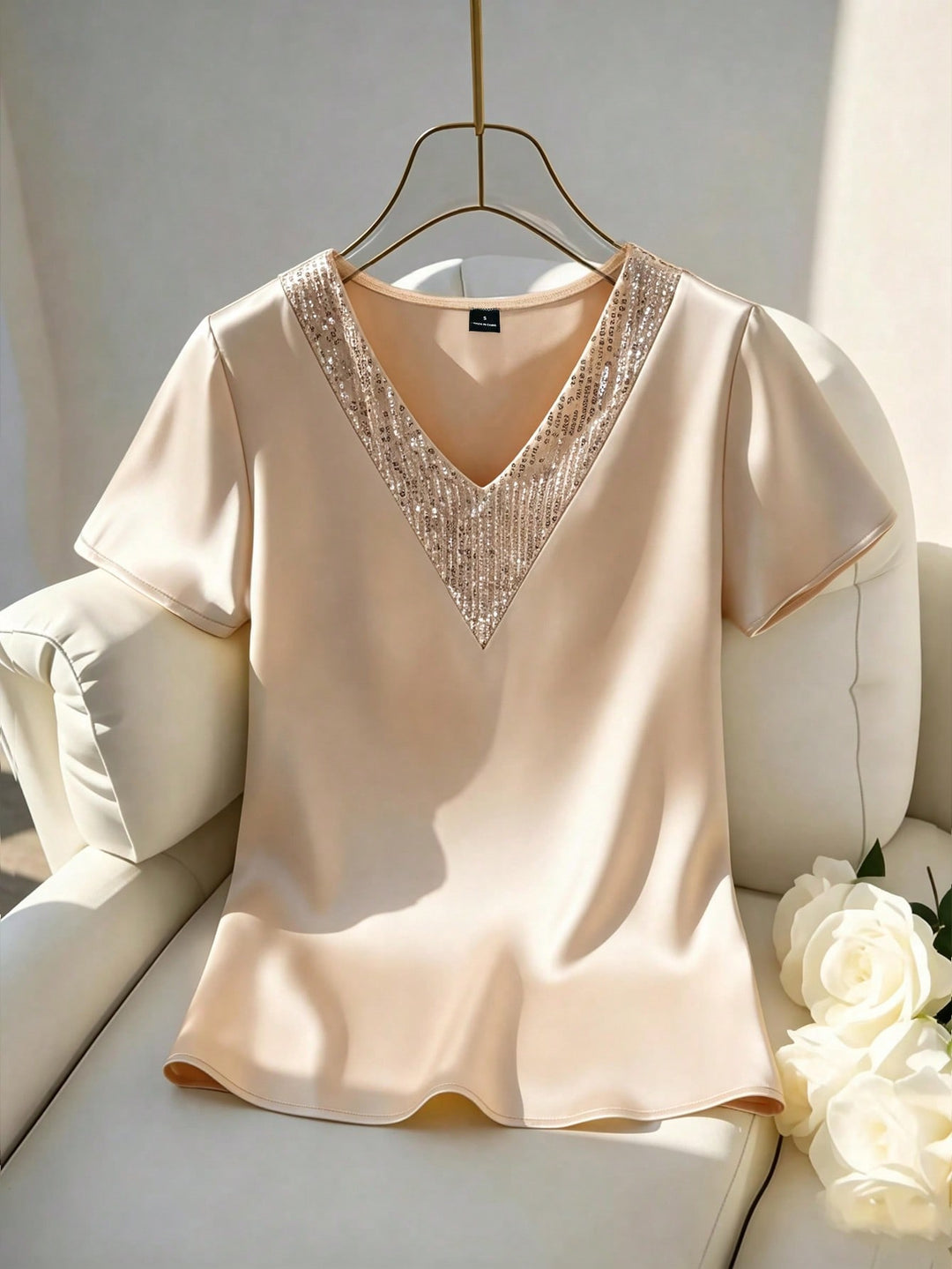 Bluza satin cu paiete SHEIN, bej