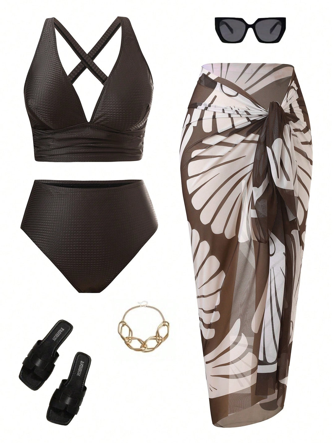 Set bikini de baie SHEIN, maro