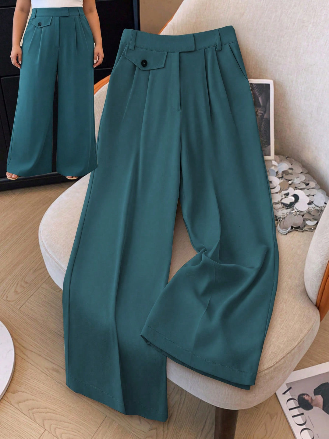 Pantalon de costum SHEIN, turcoaz