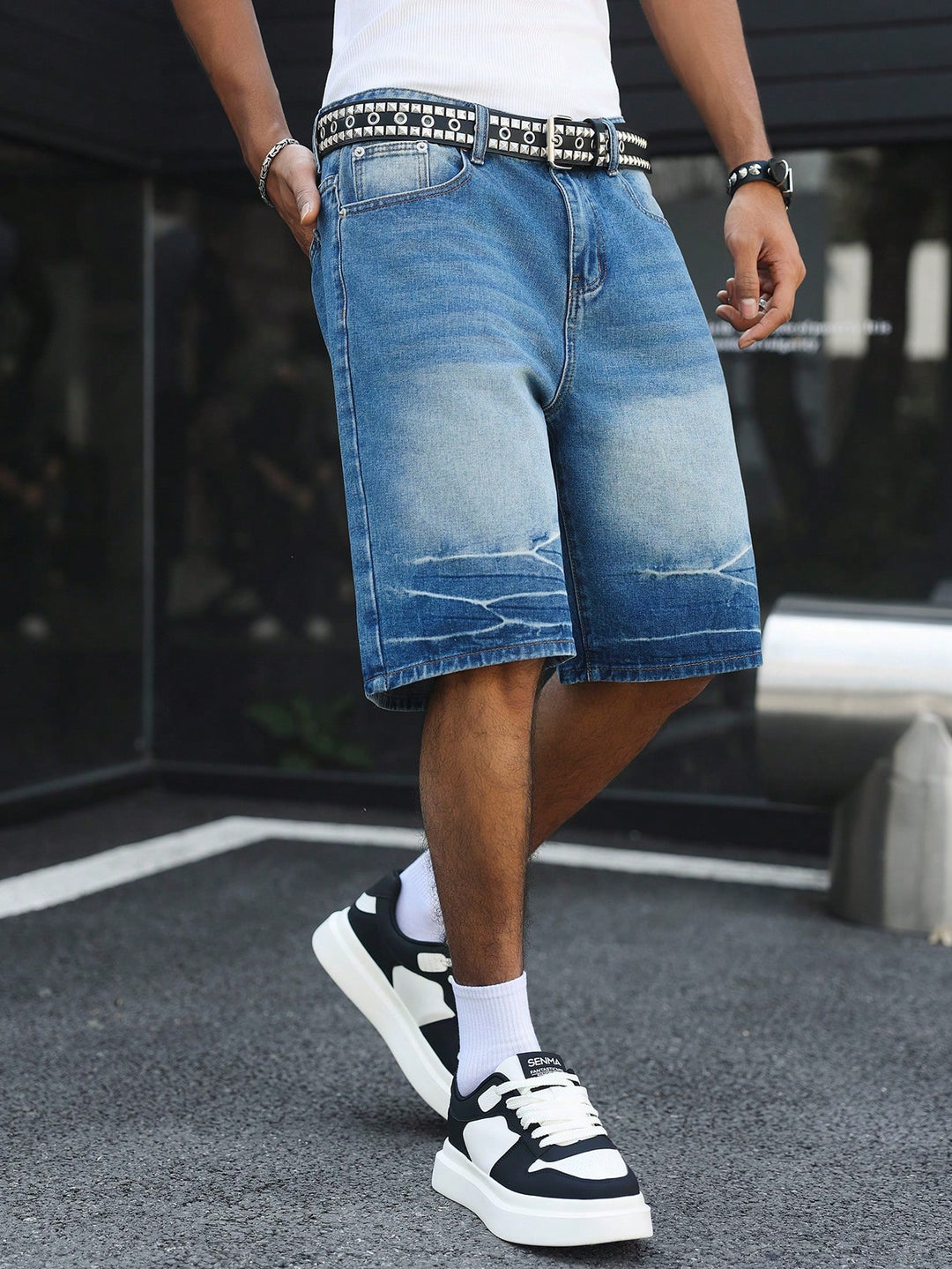 Pantaloni scurți SHEIN, albastru