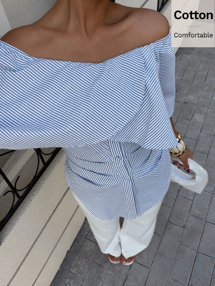 Bluză off-shoulder SHEIN, albastru