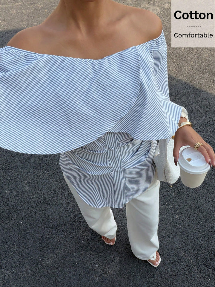 Bluză off-shoulder SHEIN, albastru