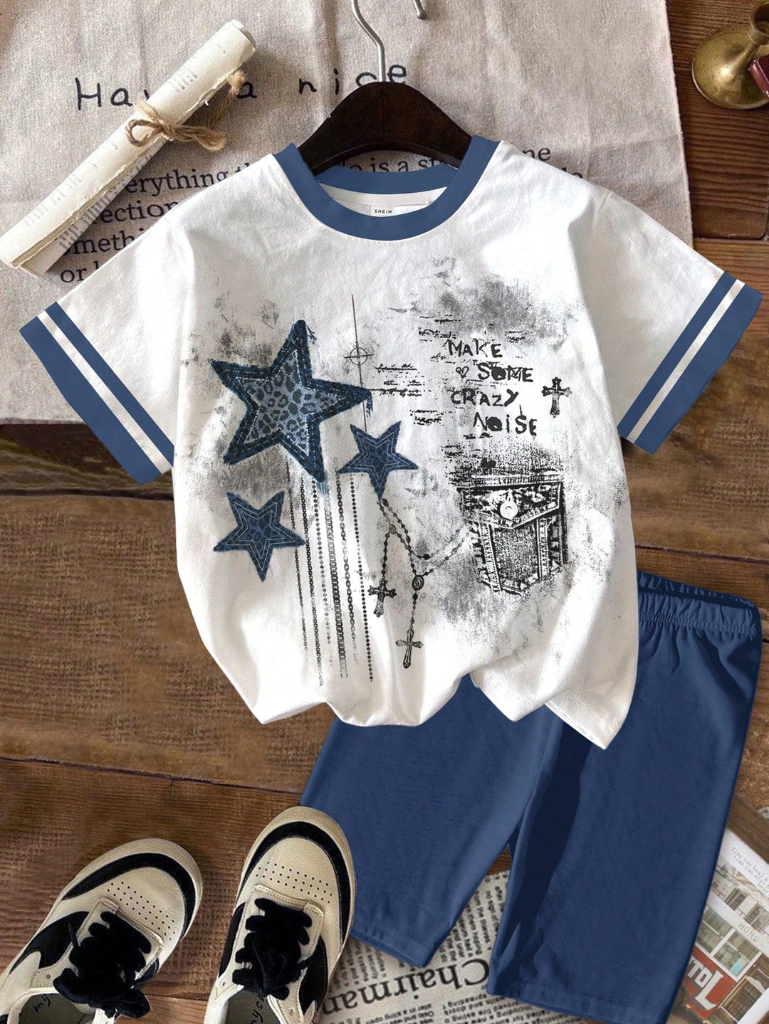 Set tricou cu pantaloni scurți SHEIN, mix culori