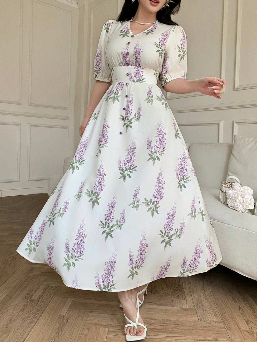 Rochie maxi SHEIN, crem