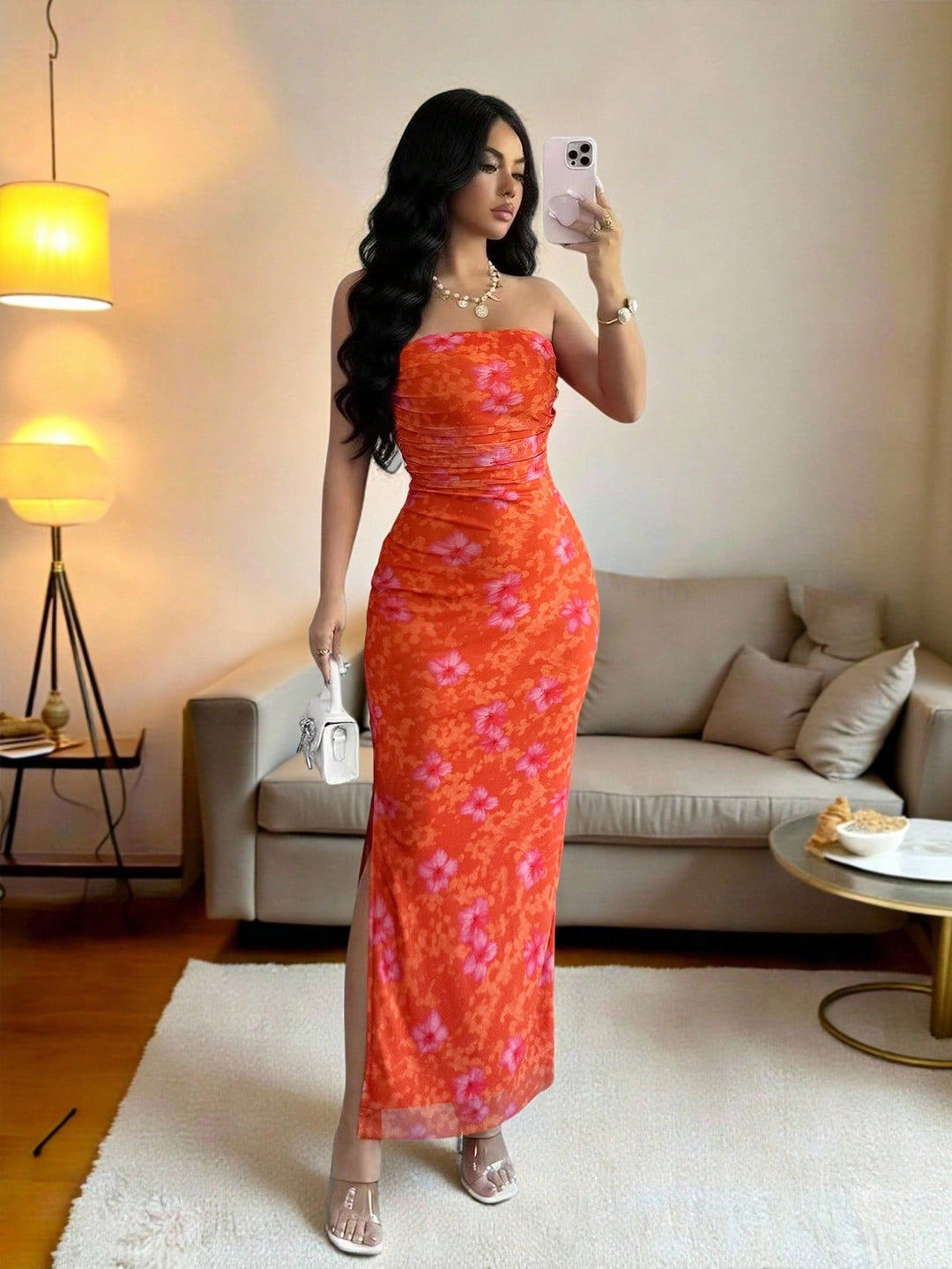Rochie maxi SHEIN, portocaliu