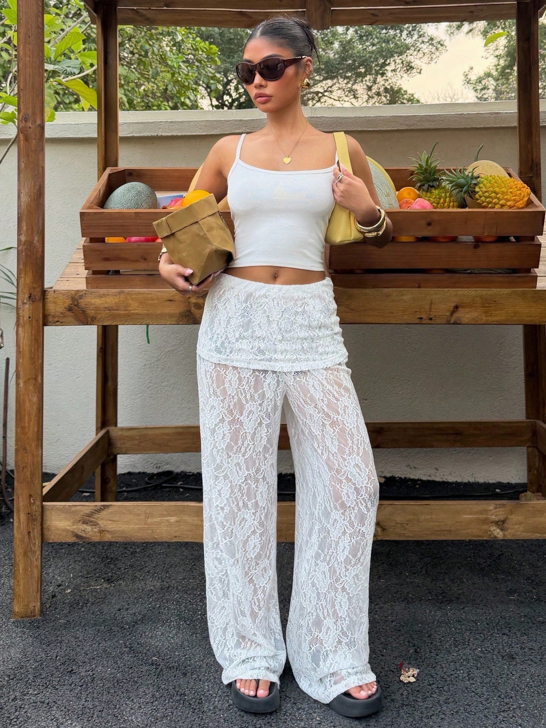 Pantaloni SHEIN, alb