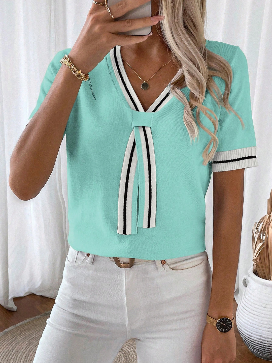 Top tricotat SHEIN, albastru