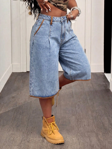 Jeans 3/4 SHEIN, albastru