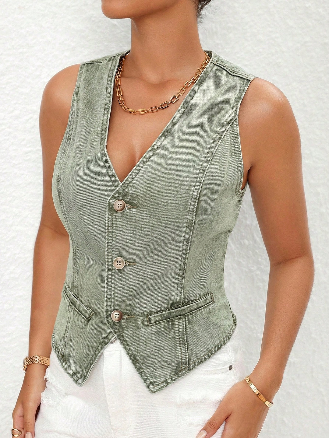 Jachetă fără mâneci din denim SHEIN, verde