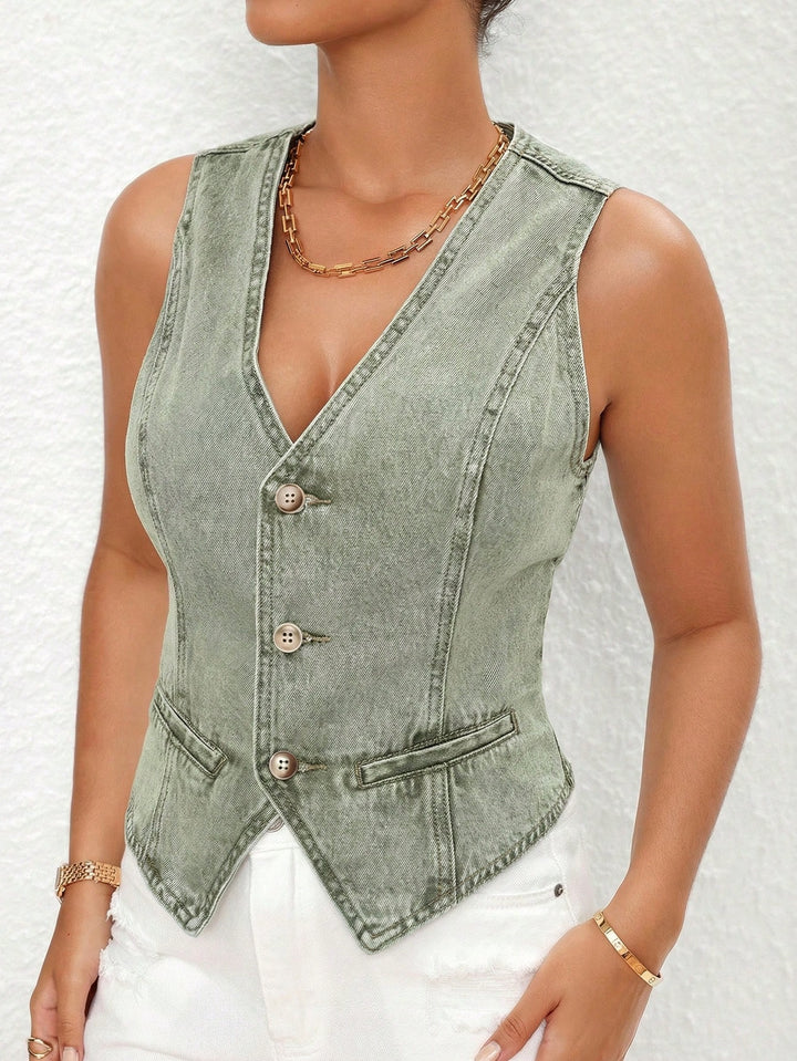 Jachetă fără mâneci din denim SHEIN, verde