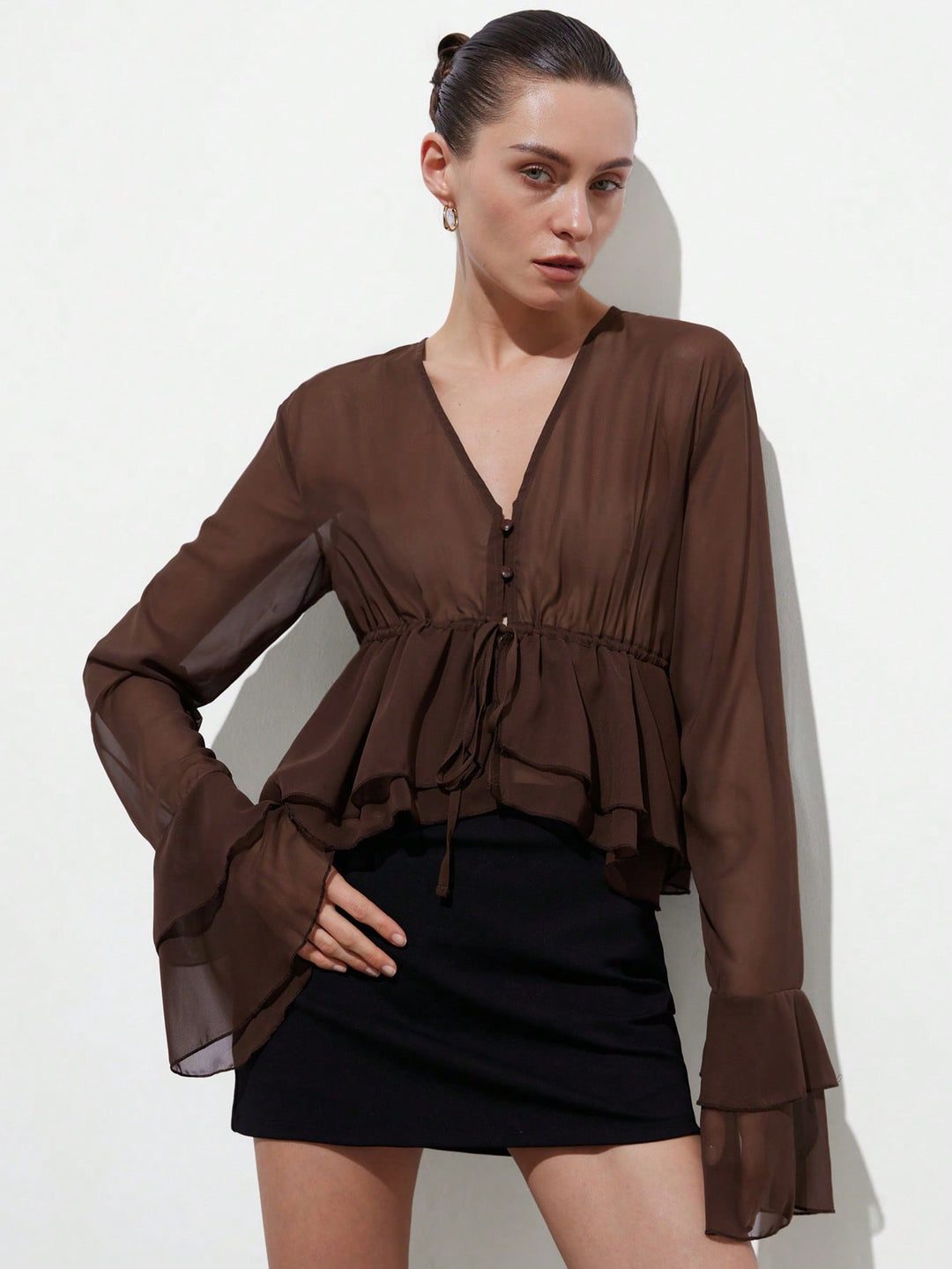 Bluza cu șifon SHEIN, maro