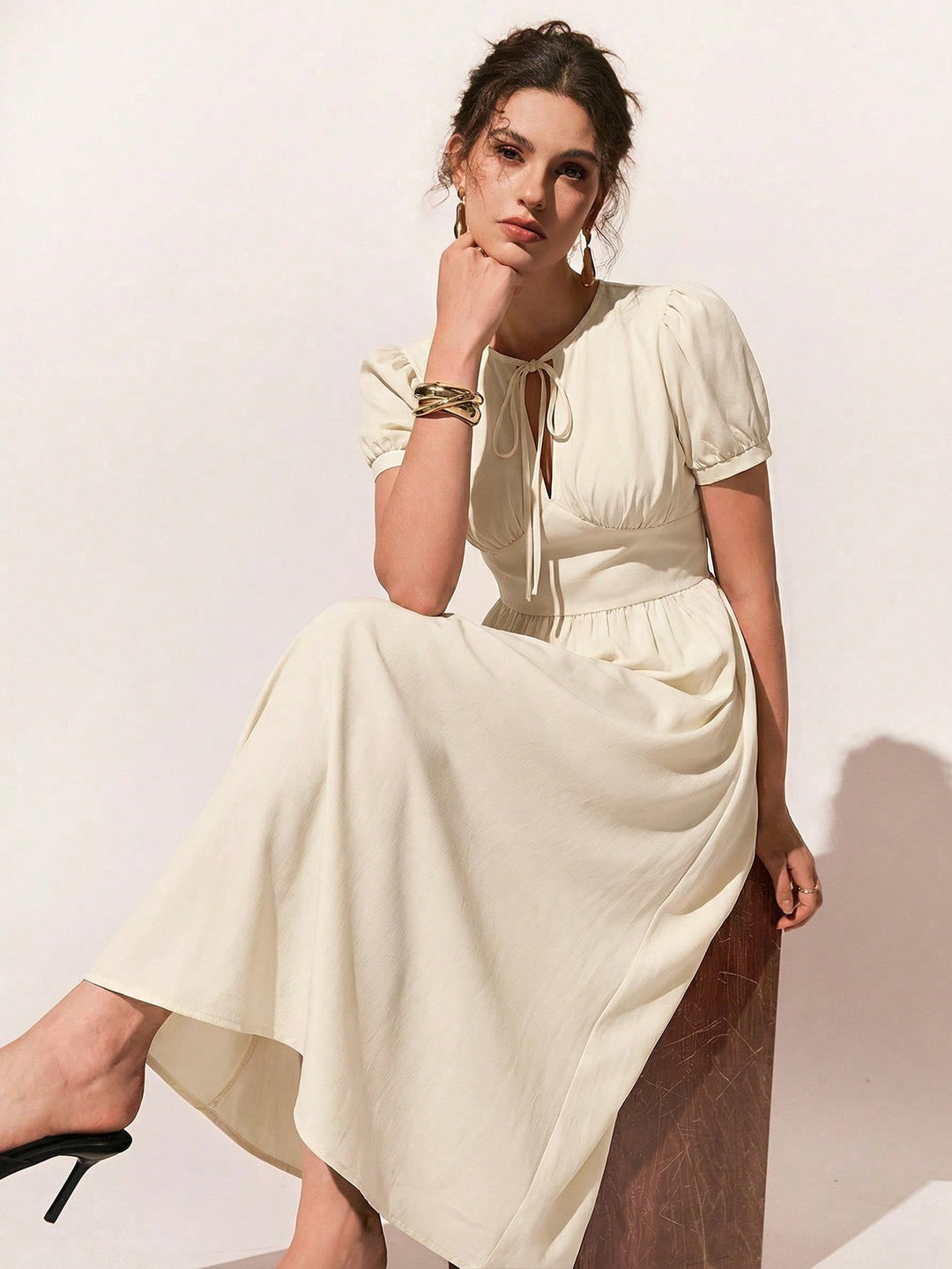 Rochie maxi SHEIN, crem