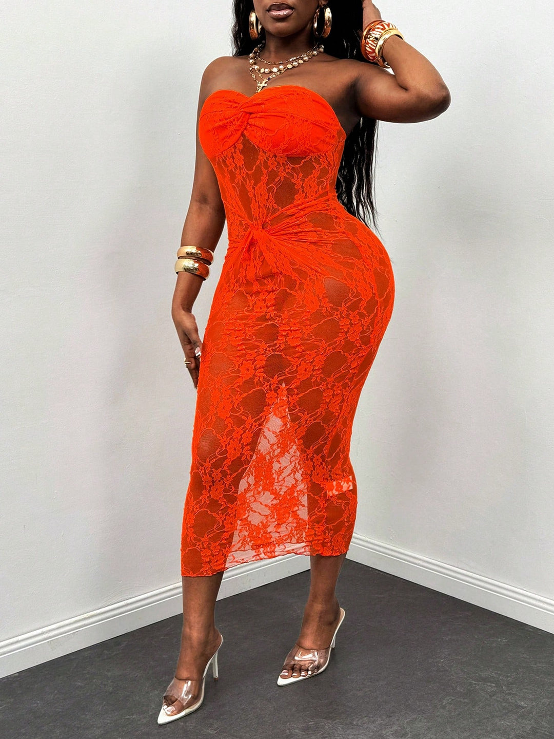 Rochie midi SHEIN, portocaliu