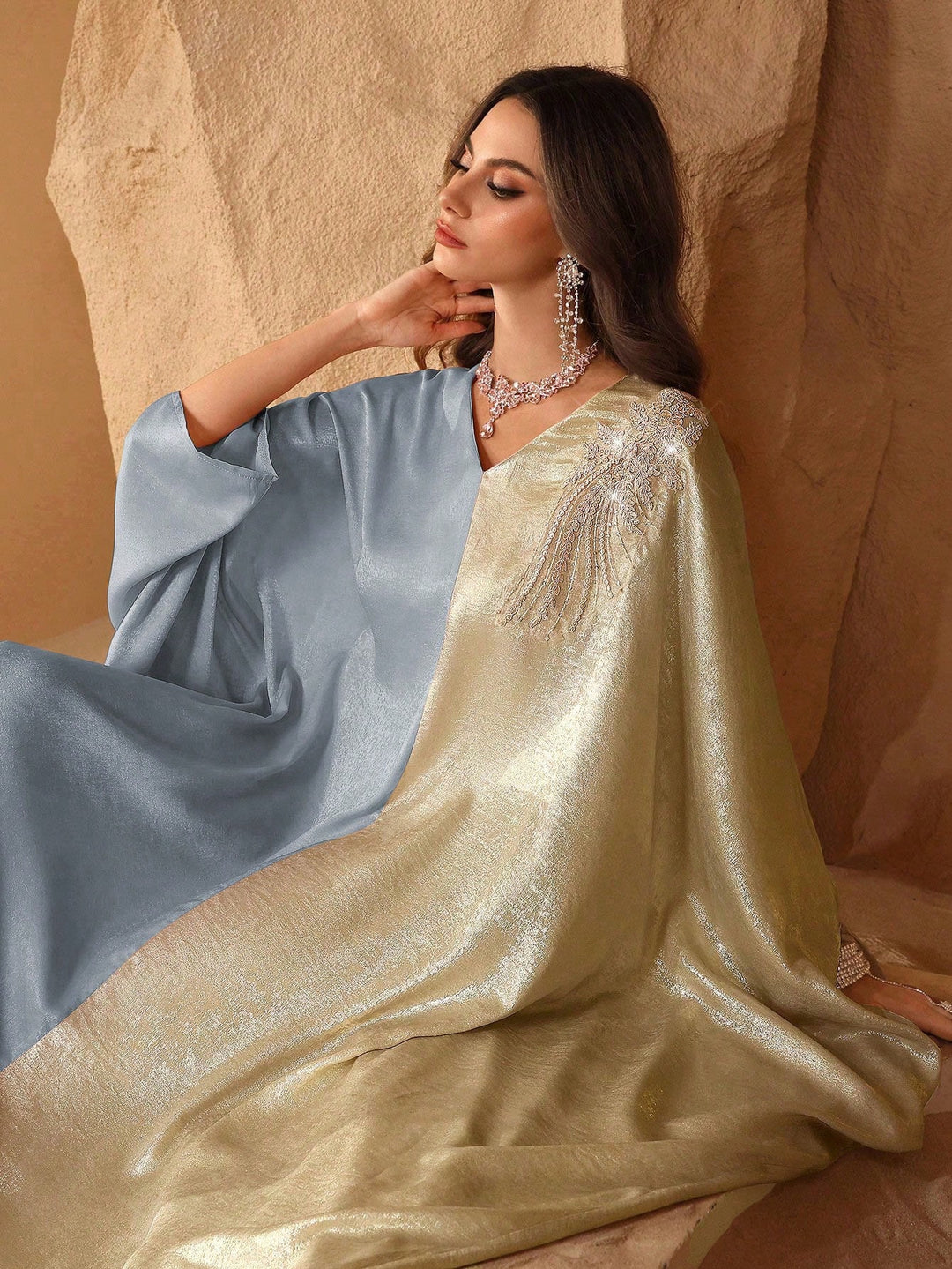 Set caftan și jalabiya SHEIN, albastru