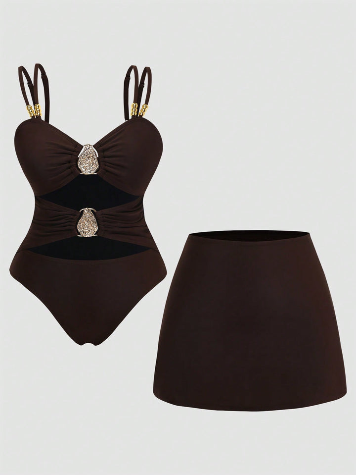 Costum de baie SHEIN, maro
