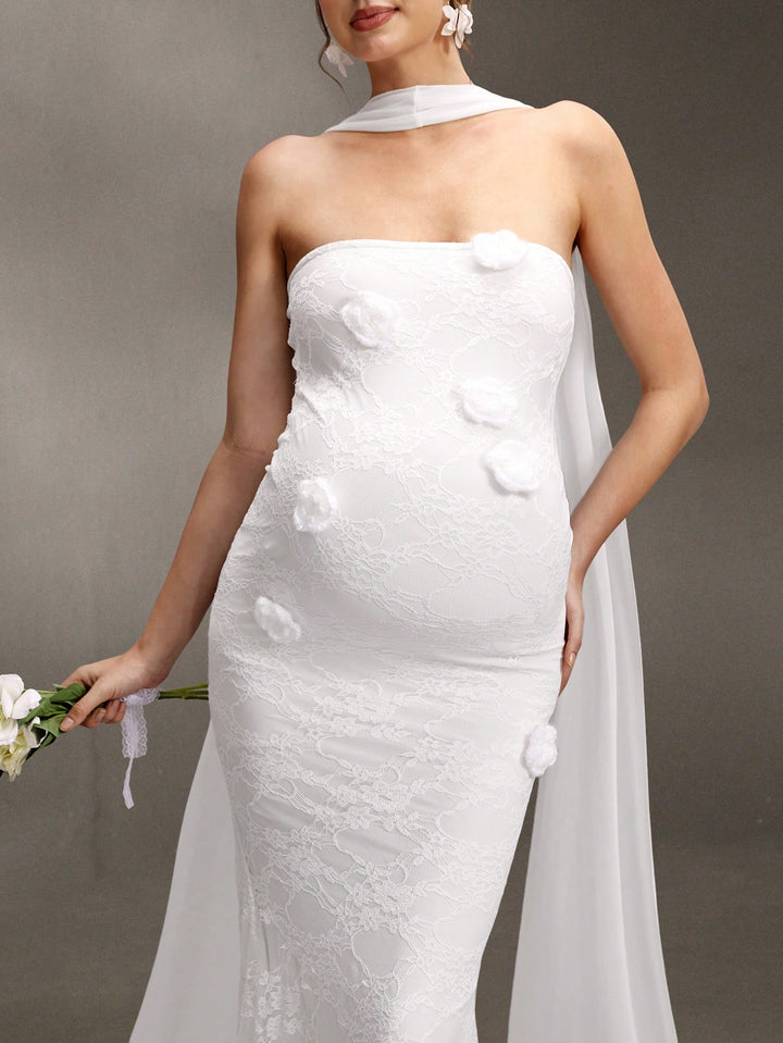 Rochie de gravida maxi SHEIN, alb