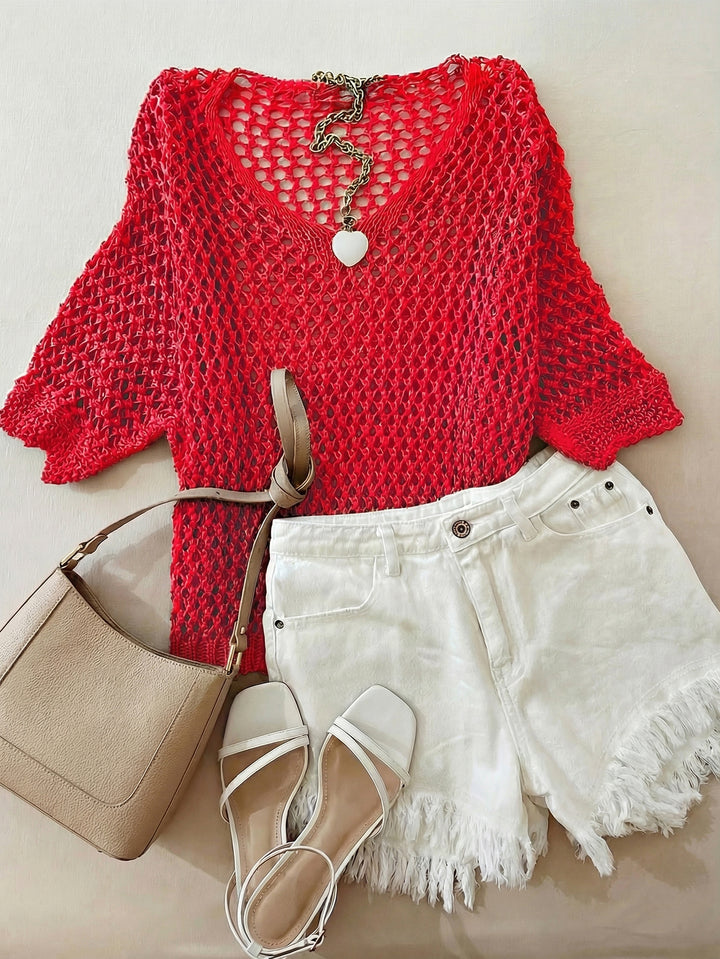 Pulover crochet SHEIN, roșu