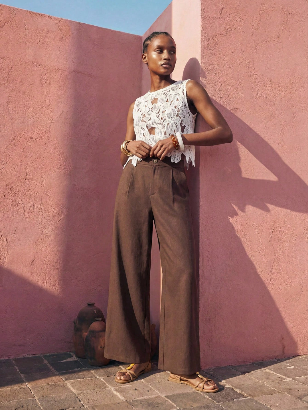 Pantaloni SHEIN, maro