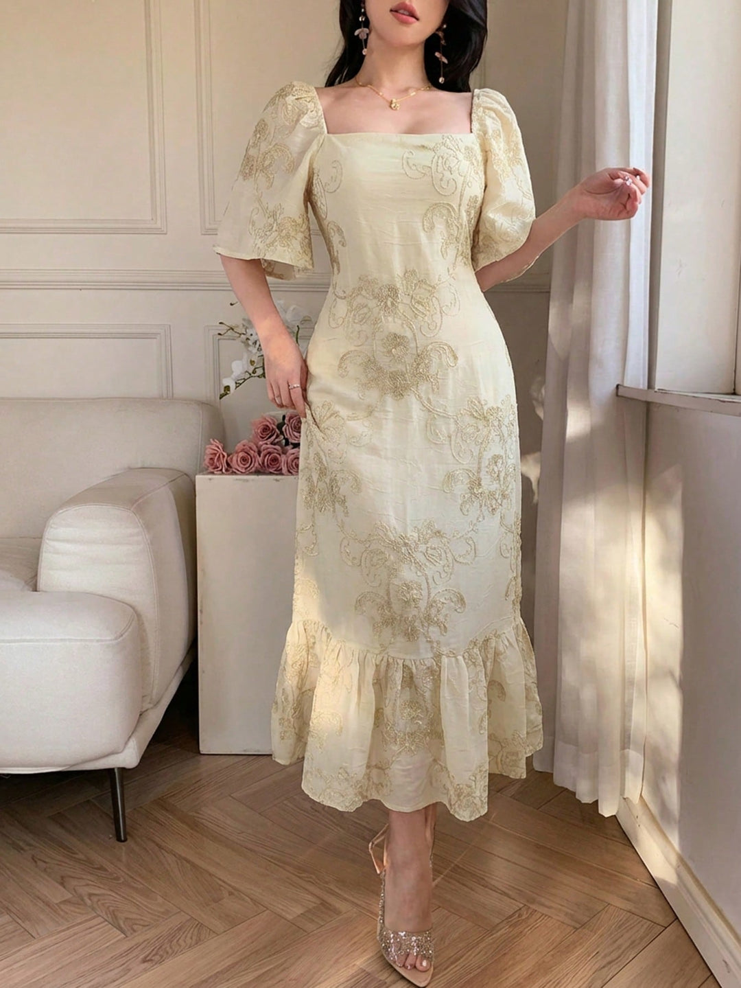 Rochie midi SHEIN, bej
