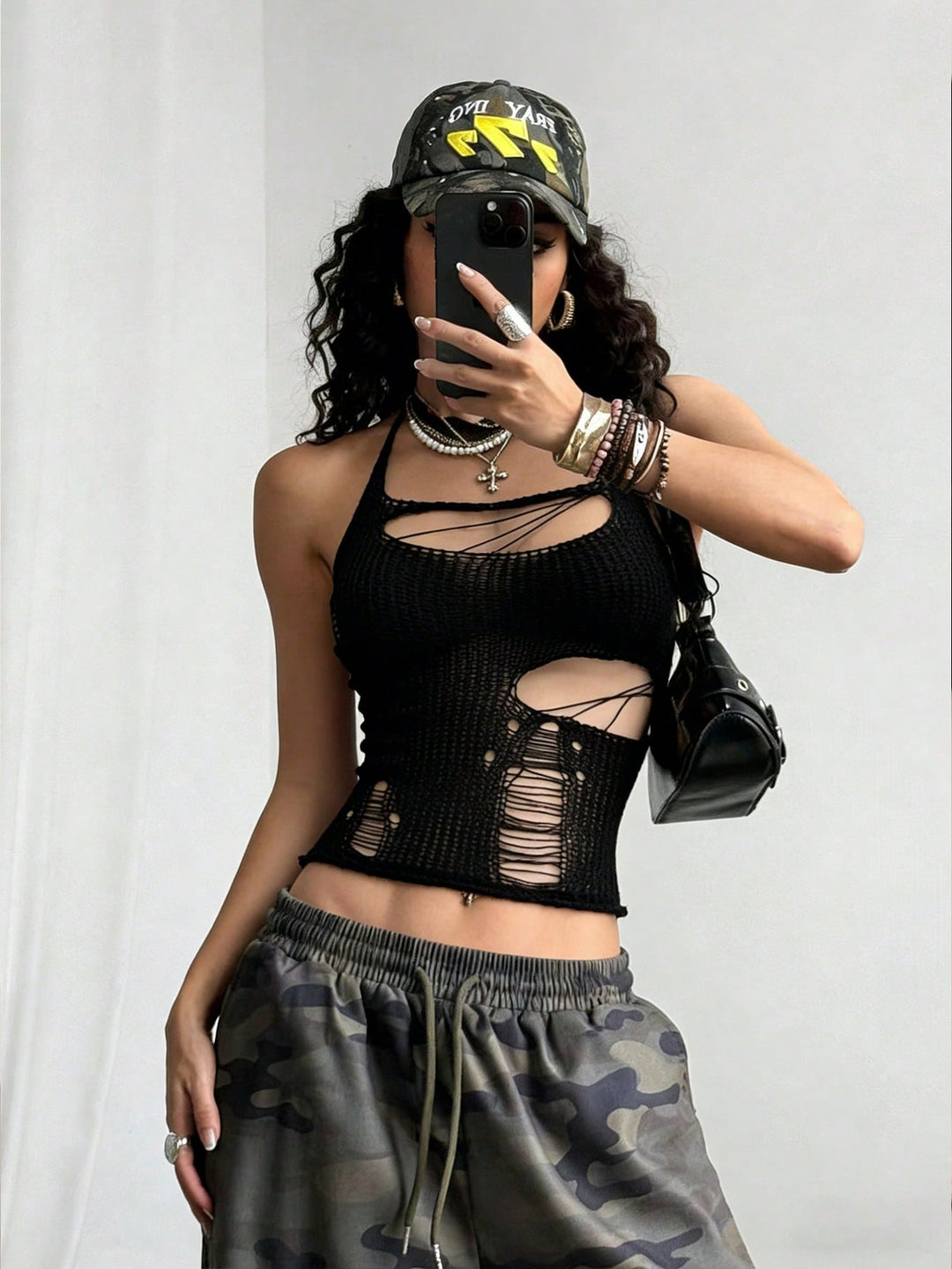 Top tricot fără mâneci SHEIN, negru