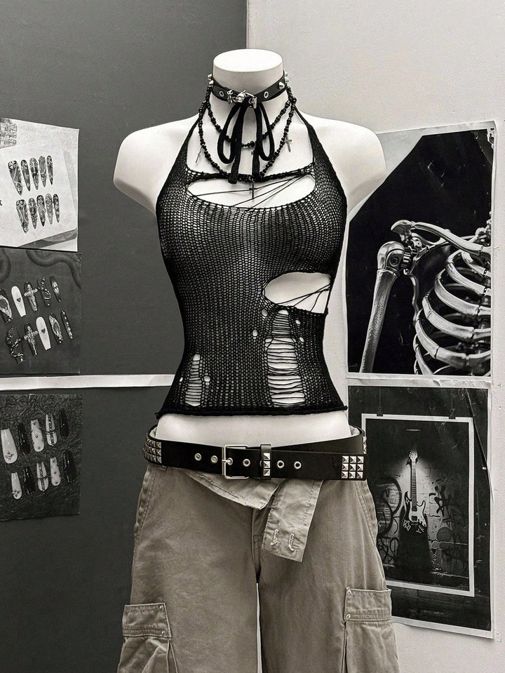 Top tricot fără mâneci SHEIN, negru