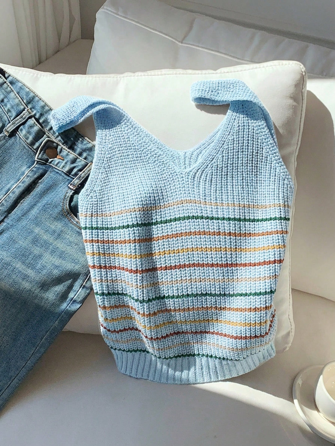 Top tricotat SHEIN, albastru