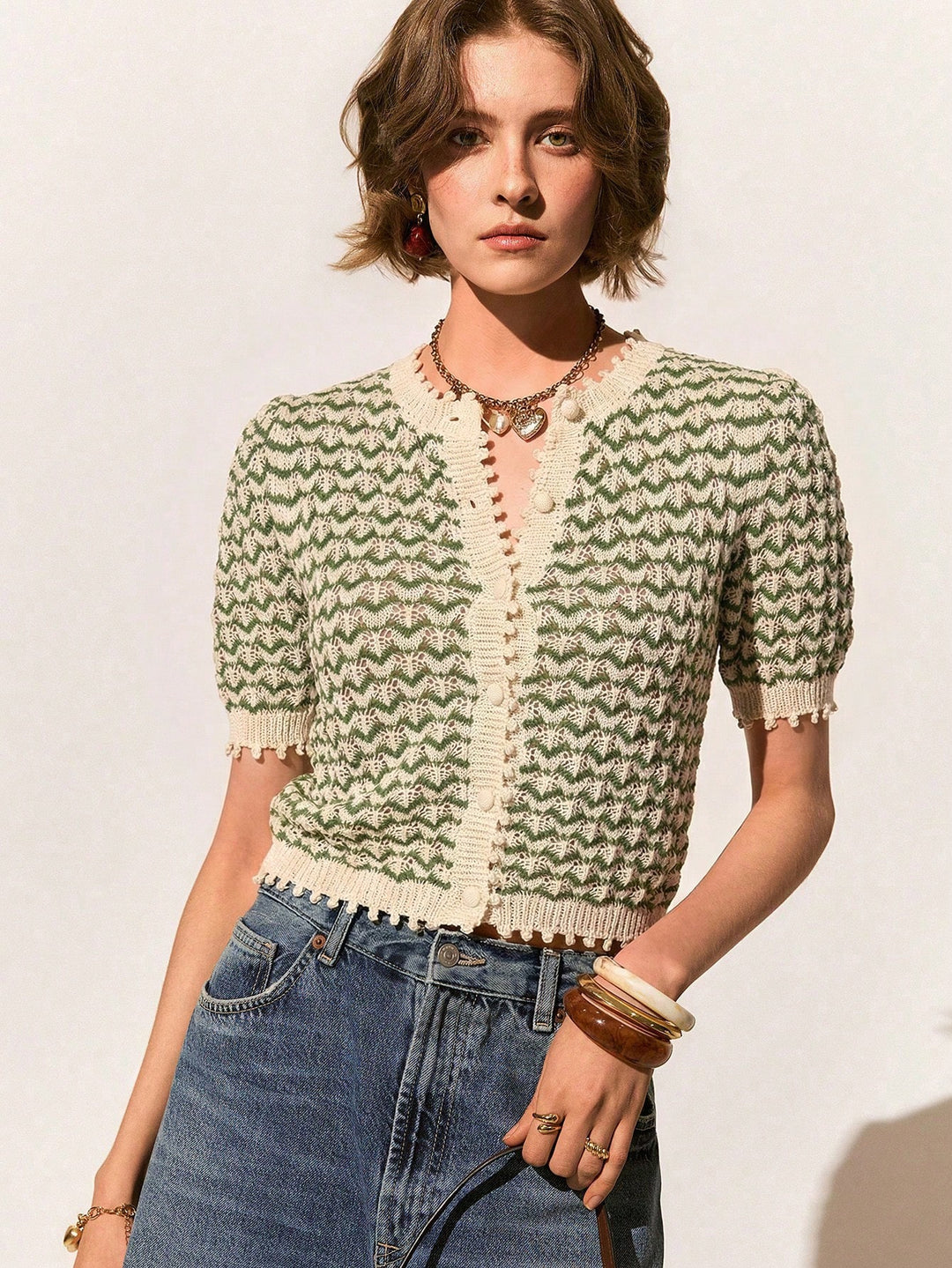 Tricou tricotat SHEIN, verde