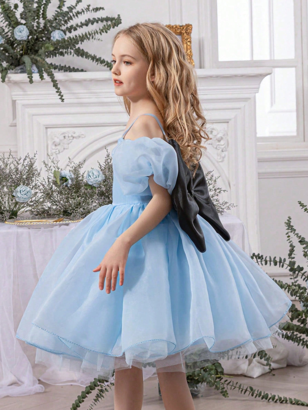 Rochie cu fundă SHEIN, albastru