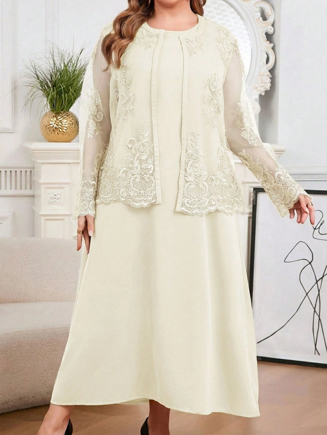 Set rochie și cardigan SHEIN, crem