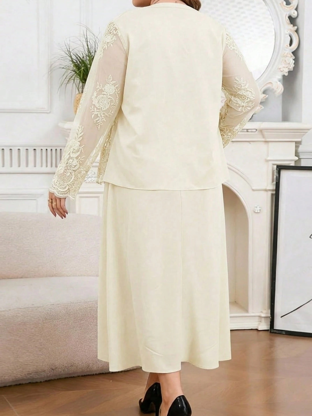 Set rochie și cardigan SHEIN, crem