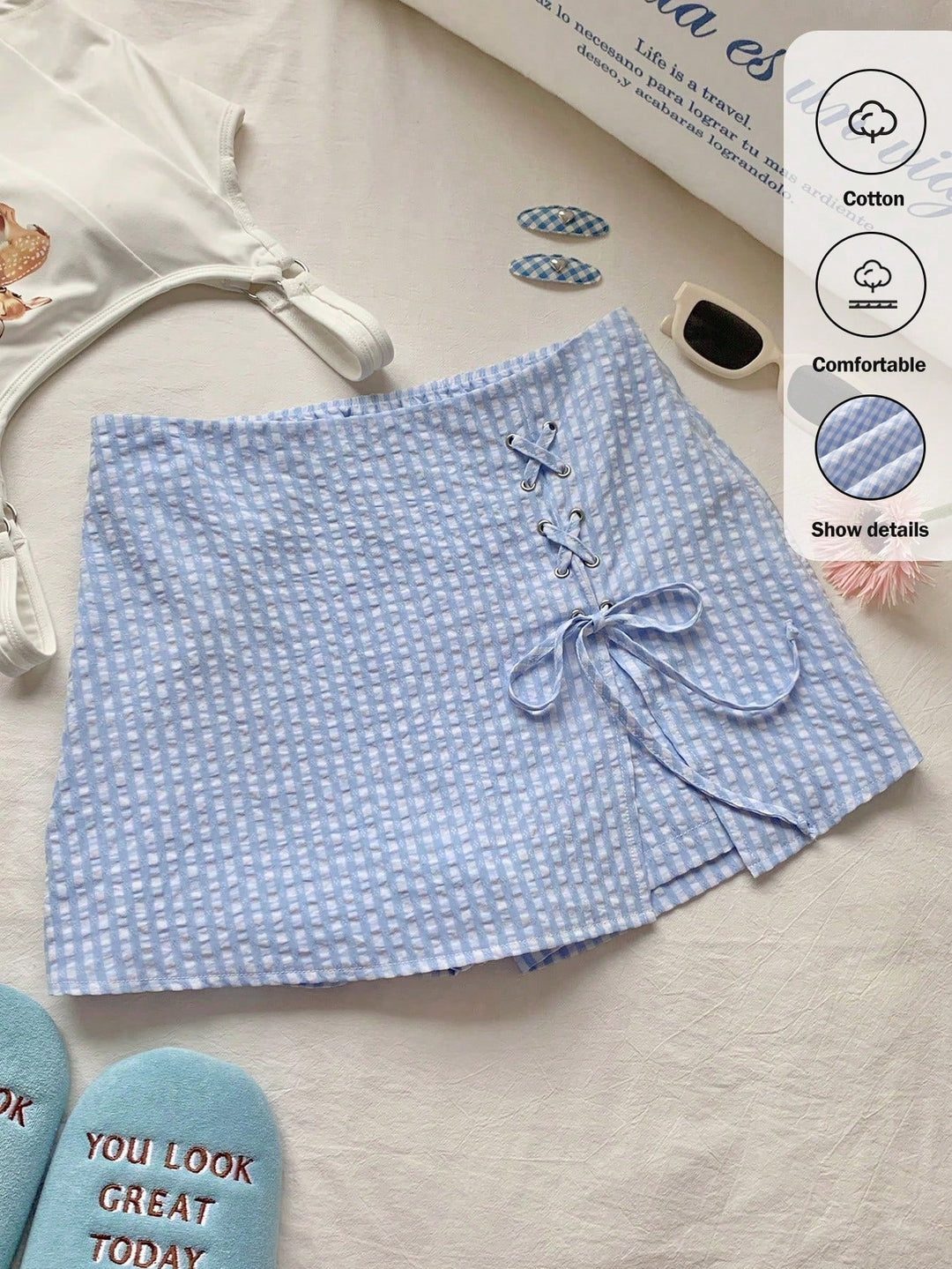 Pantaloni scurți SHEIN, albastru