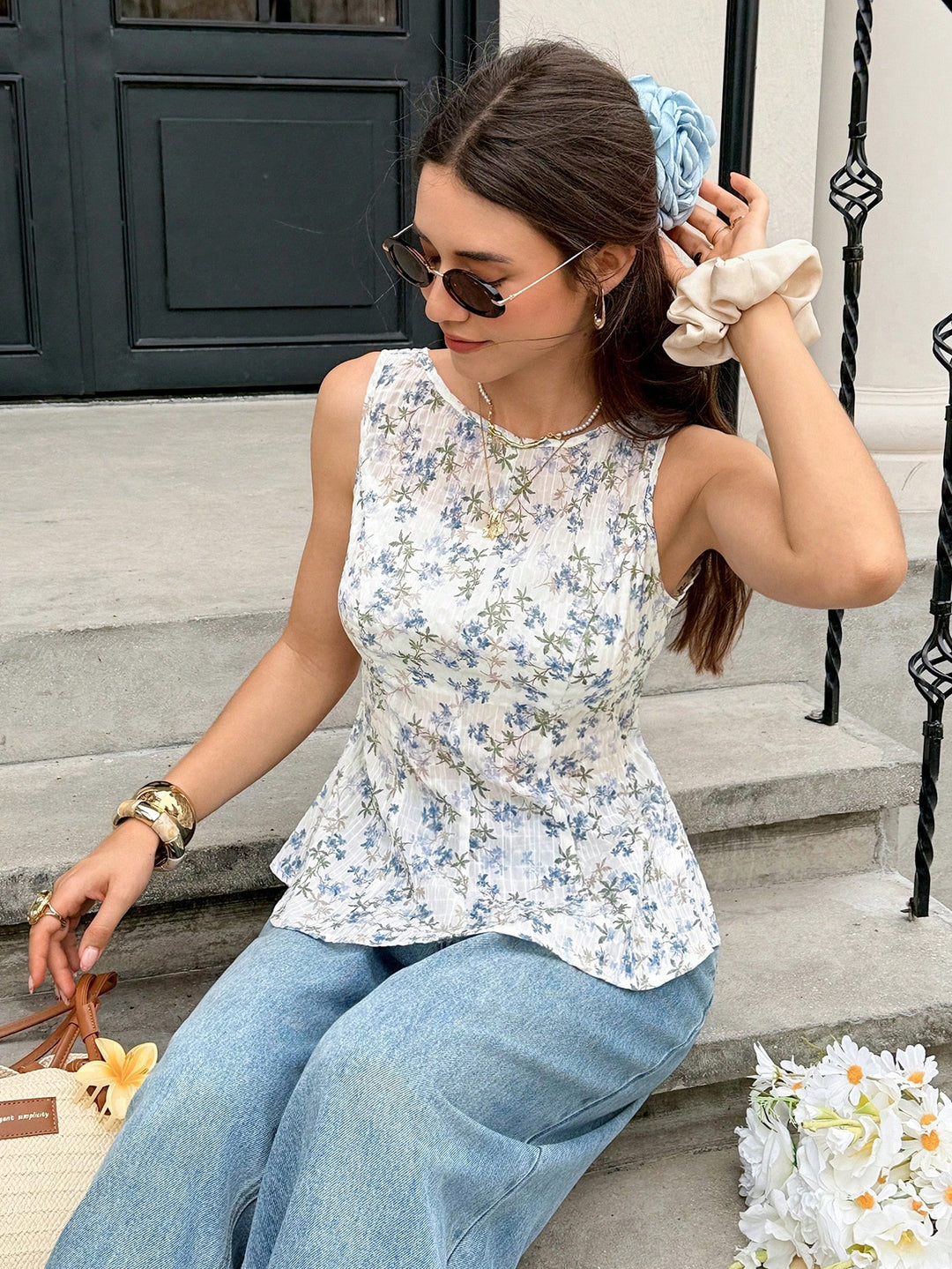 Top peplum SHEIN, albastru
