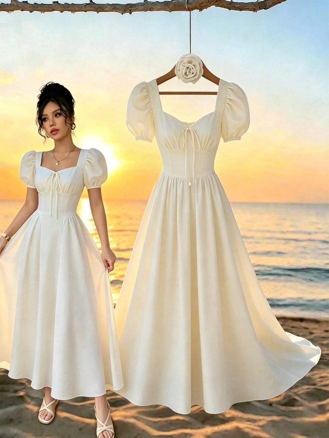 Rochie maxi SHEIN, crem