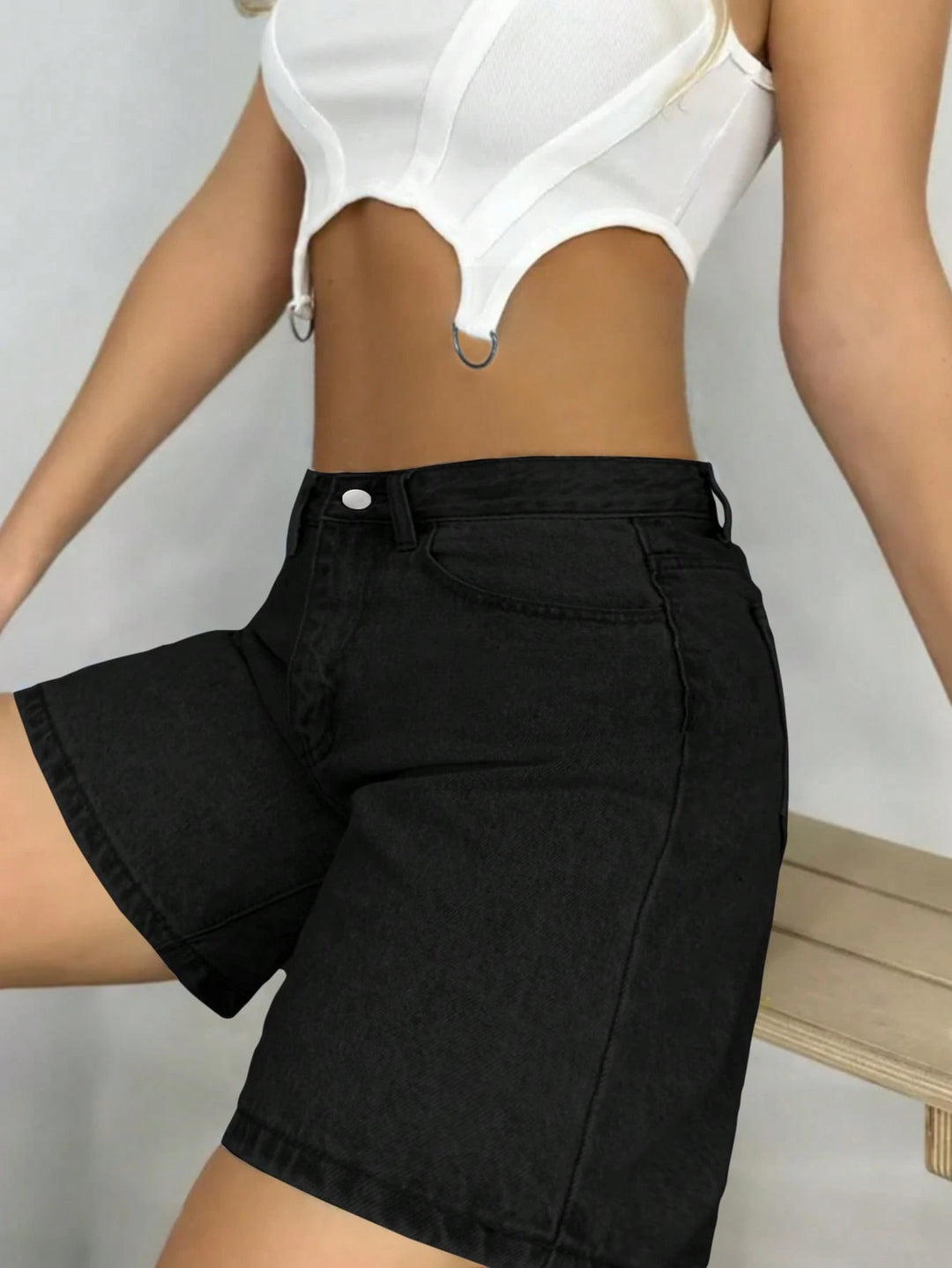 Pantaloni scurți de blugi SHEIN, negru