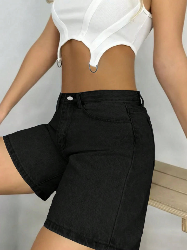 Pantaloni scurți de blugi SHEIN, negru