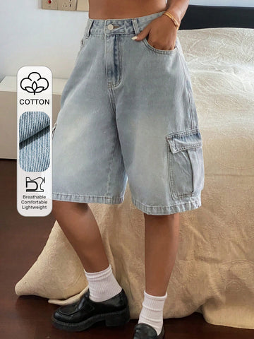Pantaloni scurți de blugi SHEIN, albastru