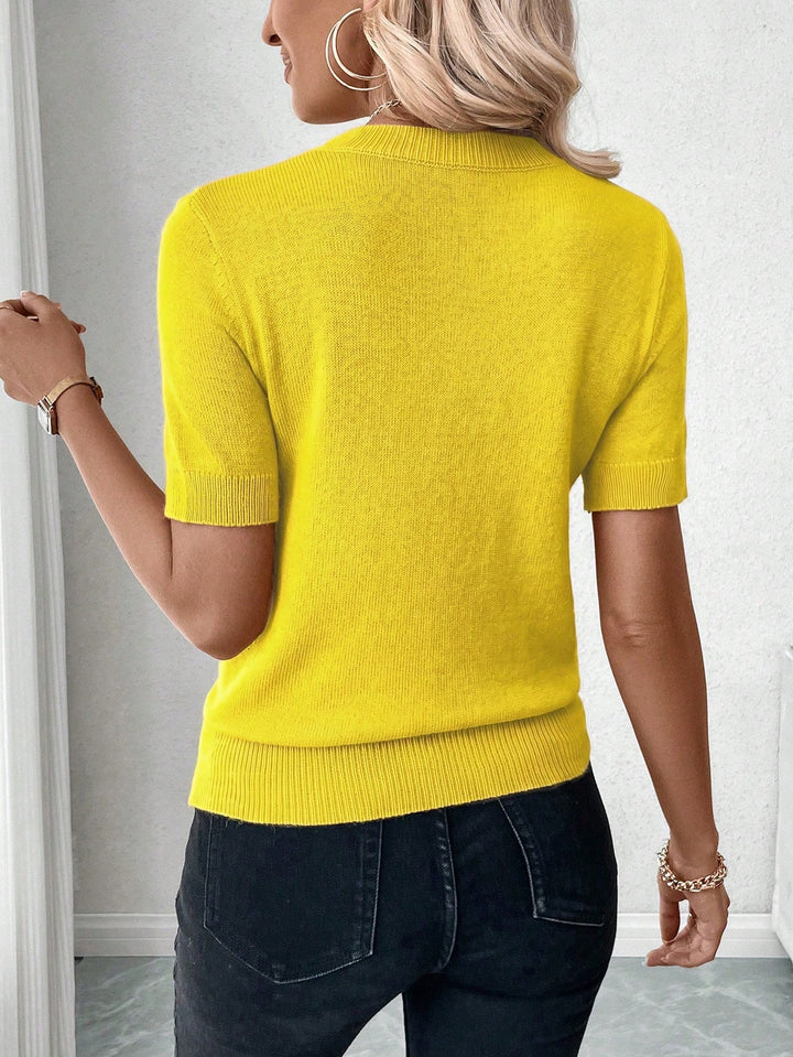 Tricou tricotat casual SHEIN, galben