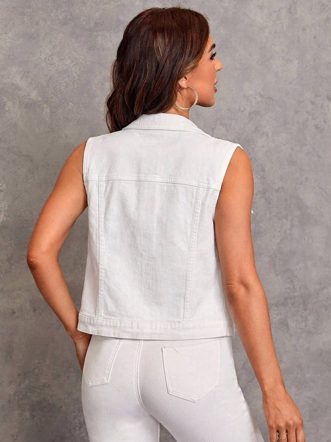 Jachetă denim fără mâneci SHEIN, alb