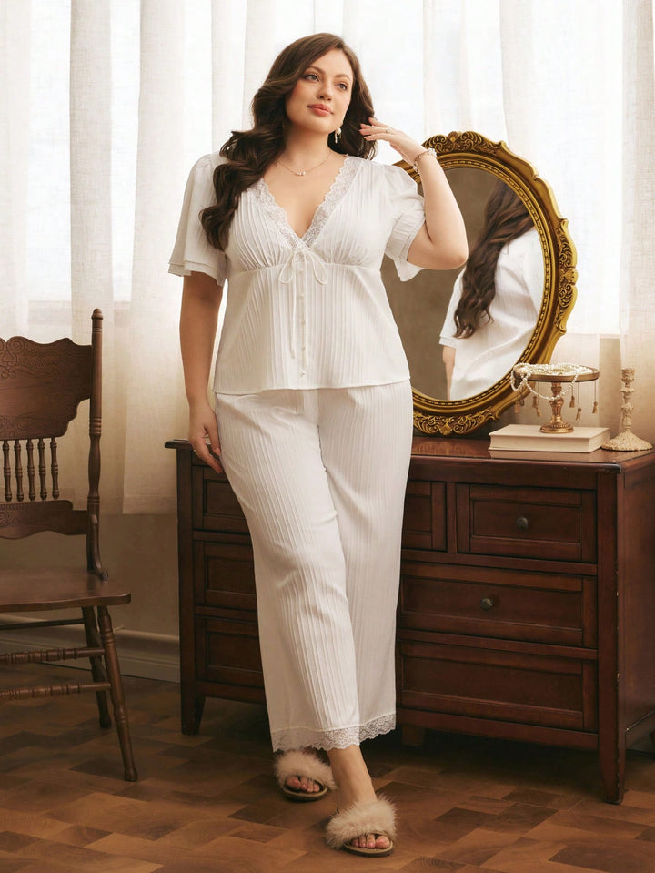 Compleu pijamale SHEIN, alb