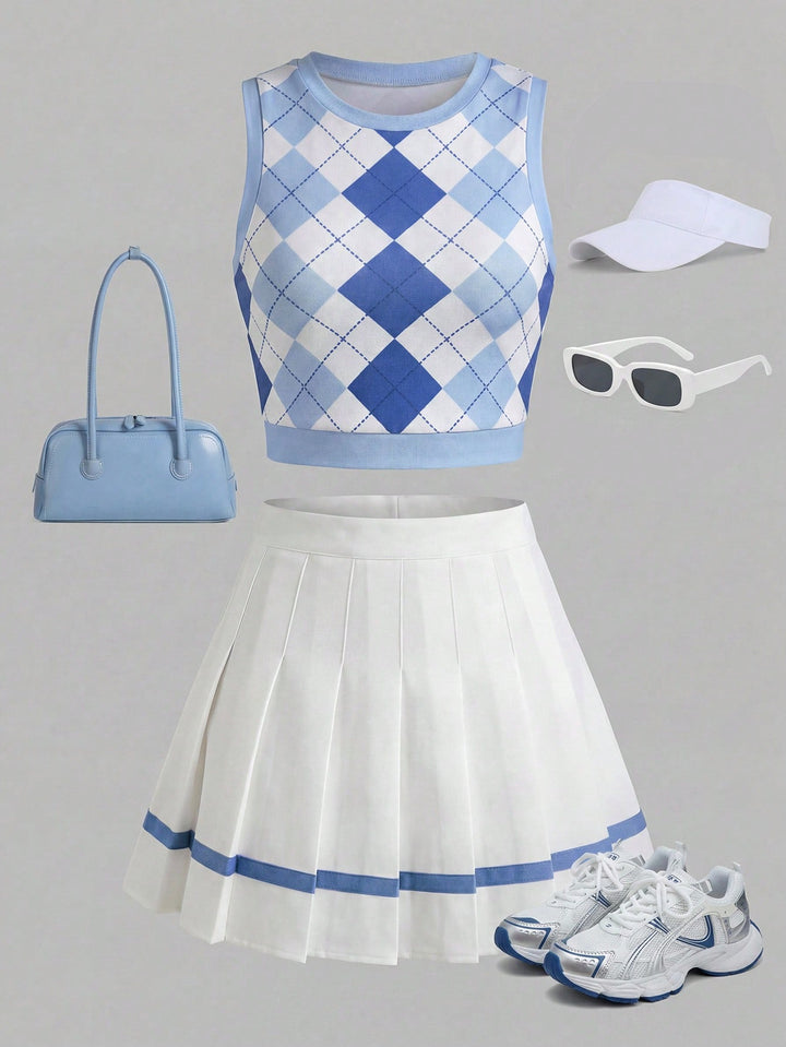Set rochie cu maiou și fustă plisată SHEIN