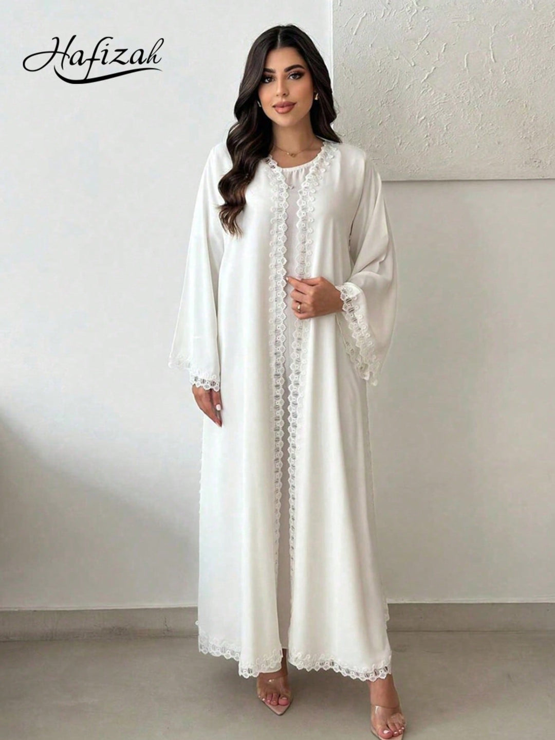Set caftan și jalabiya SHEIN, alb