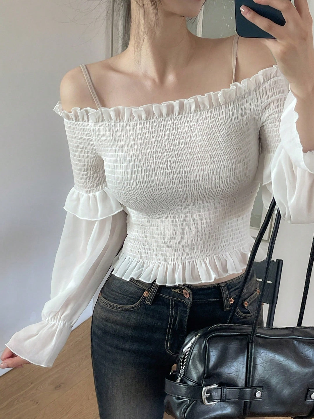 Bluza cu mâneci lungi SHEIN, alb