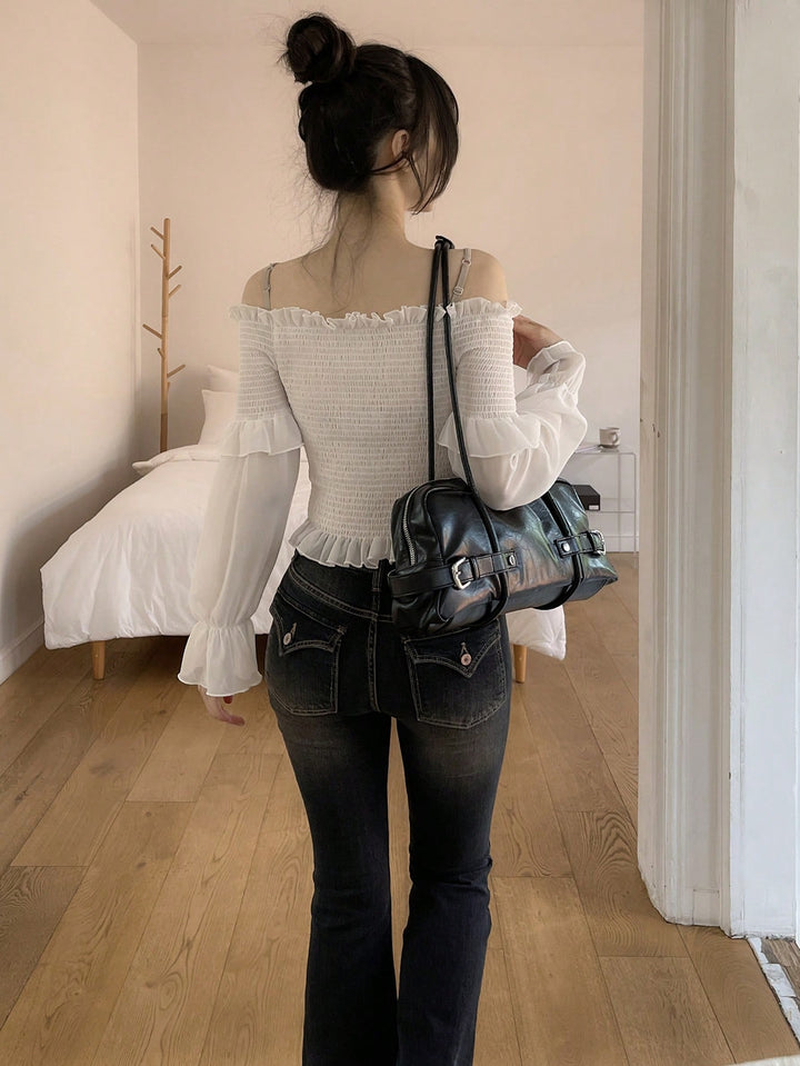 Bluza cu mâneci lungi SHEIN, alb